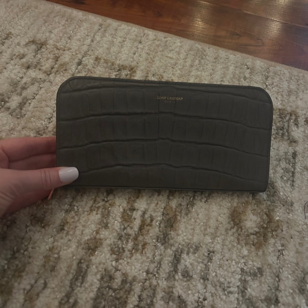 Saint Laurent Charcoal Croc Embossed Wallet